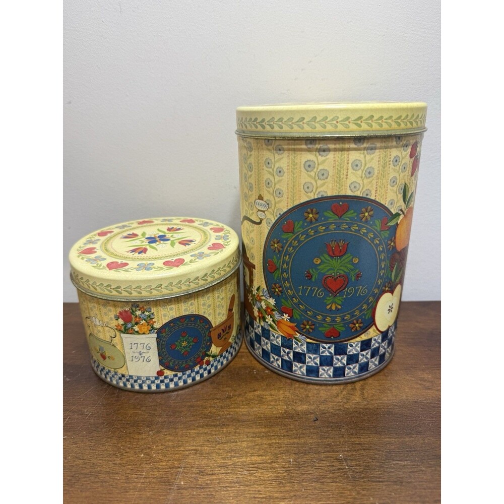Vtg Hallmark Tin Canister Set 2 America’s Bicentennial 1776-1976 Cottagecore